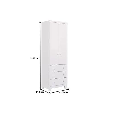Guarda Roupa Infantil Solteiro Júnior 2 Portas de Bater 3 Gavetas Branco MDF Móveis