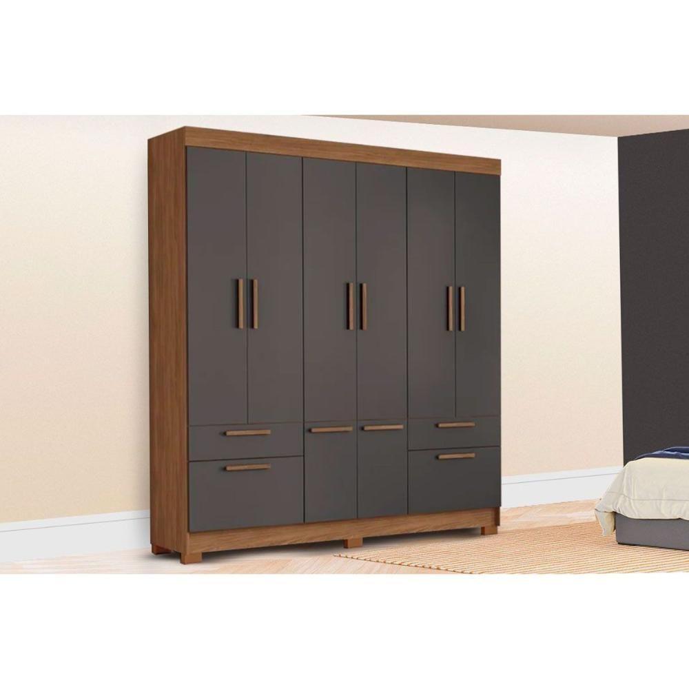 Guarda Roupa Casal 8 Portas E 4 Gavetas C/ Pés Curitiba 8.4 Jatobá/grafite - Santos Andirá - 1