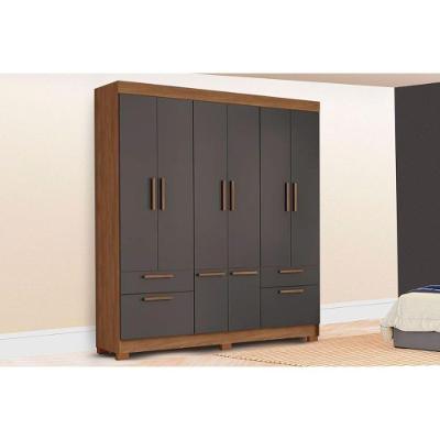 Guarda Roupa Casal Curitiba 8 Portas de Bater 4 Gavetas Jatobá-Grafite Santos Andirá