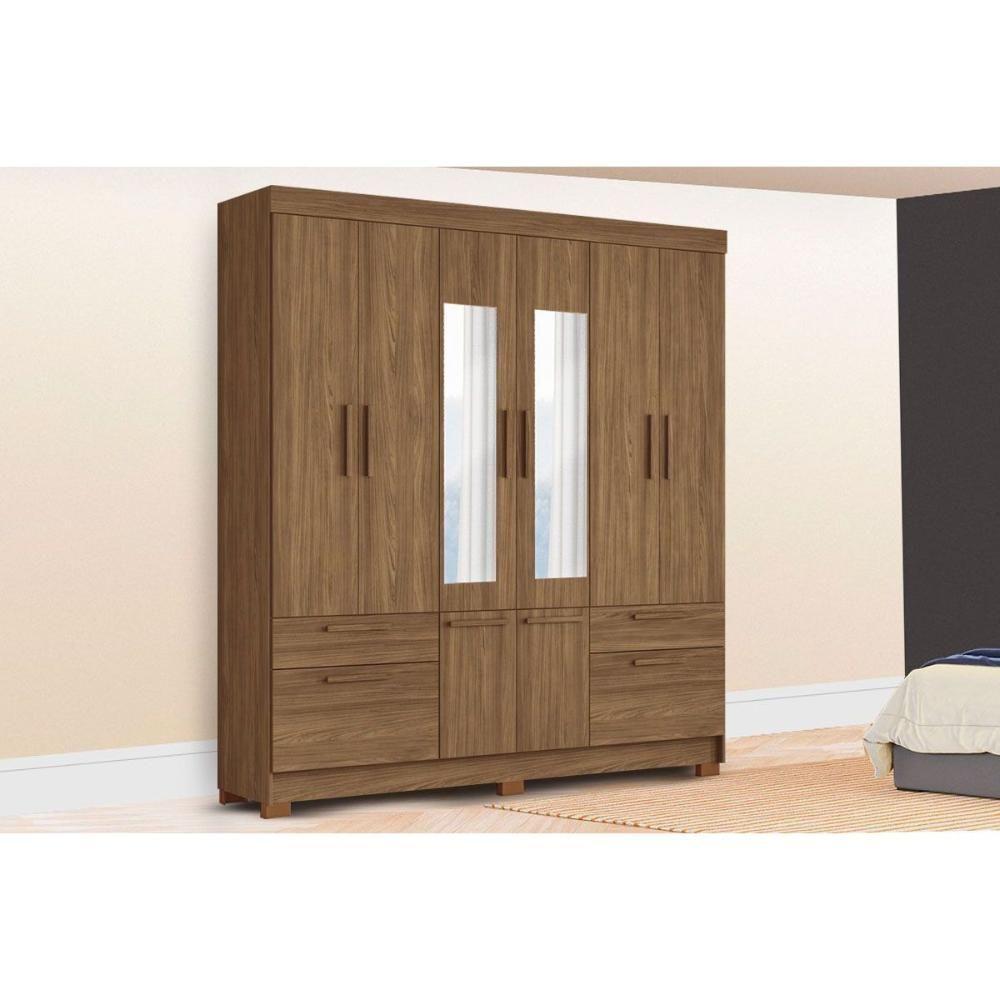 Guarda Roupa Casal 8 Portas (2 C/ Espelho) E 4 Gavetas C/ Pés Curitiba 8.4 Jatobá - Santos Andirá - 1