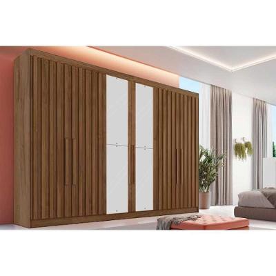 Guarda Roupa Casal 6 Portas Ripadas (2 C/ Espelho) E 6 Gavetas Potente Braúna - Europa