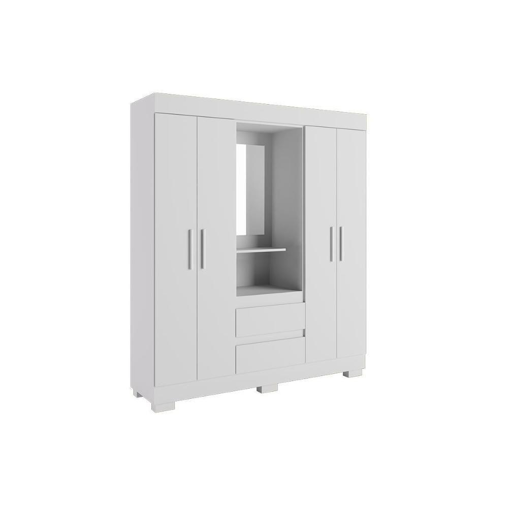 Guarda Roupa Solteiro 4 Portas E 2 Gavetas C/ 1 Espelho Isabely Nature/off White - Acp - 8