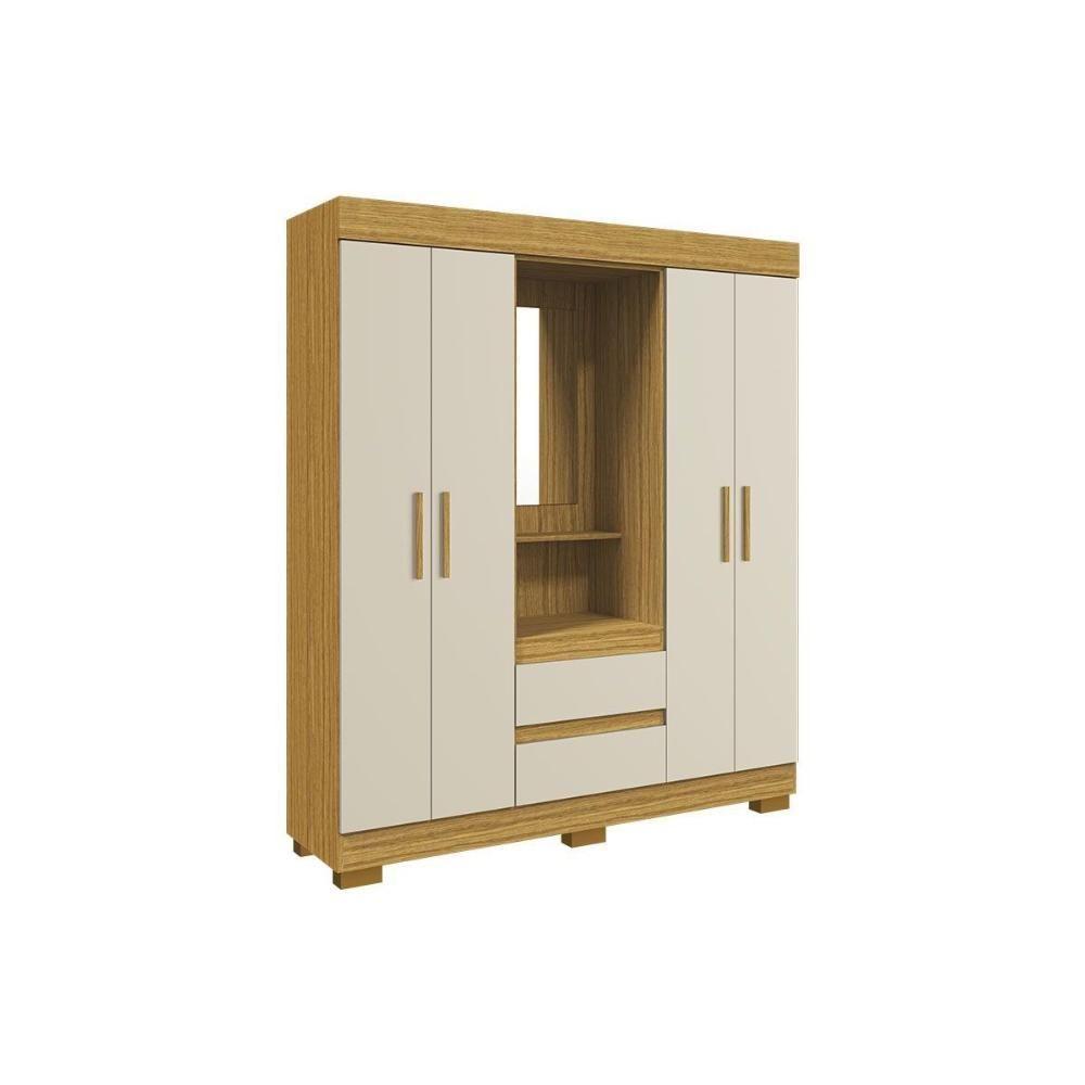 Guarda Roupa Solteiro 4 Portas E 2 Gavetas C/ 1 Espelho Isabely Nature/off White - Acp - 10