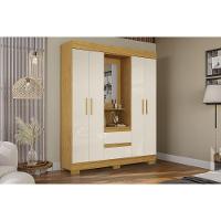 Guarda Roupa Solteiro 4 Portas E 2 Gavetas C/ 1 Espelho Isabely Nature/off White - Acp - 1