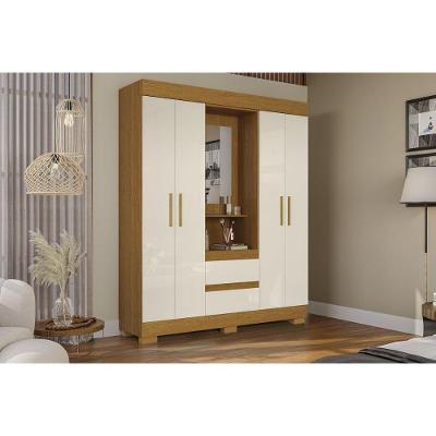 Guarda Roupa Solteiro 4 Portas E 2 Gavetas C/ 1 Espelho Isabely Cinamomo/off White - Acp
