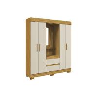 Guarda Roupa Solteiro 4 Portas E 2 Gavetas C/ 1 Espelho Isabely Cinamomo/off White - Acp - 1