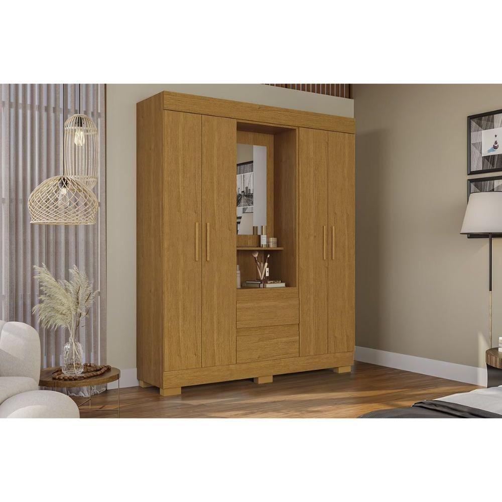 Guarda Roupa Solteiro 4 Portas E 2 Gavetas C/ 1 Espelho Isabely Cinamomo - Acp - 1