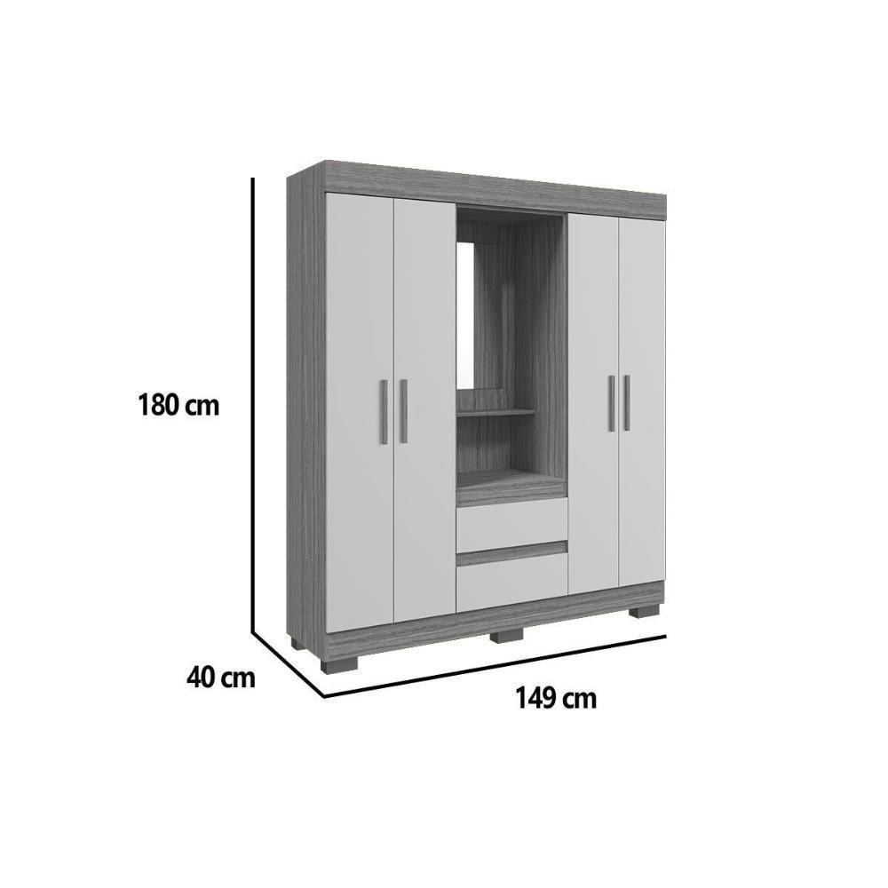 Guarda Roupa Solteiro 4 Portas E 2 Gavetas C/ 1 Espelho Isabely Cinamomo - Acp - 3