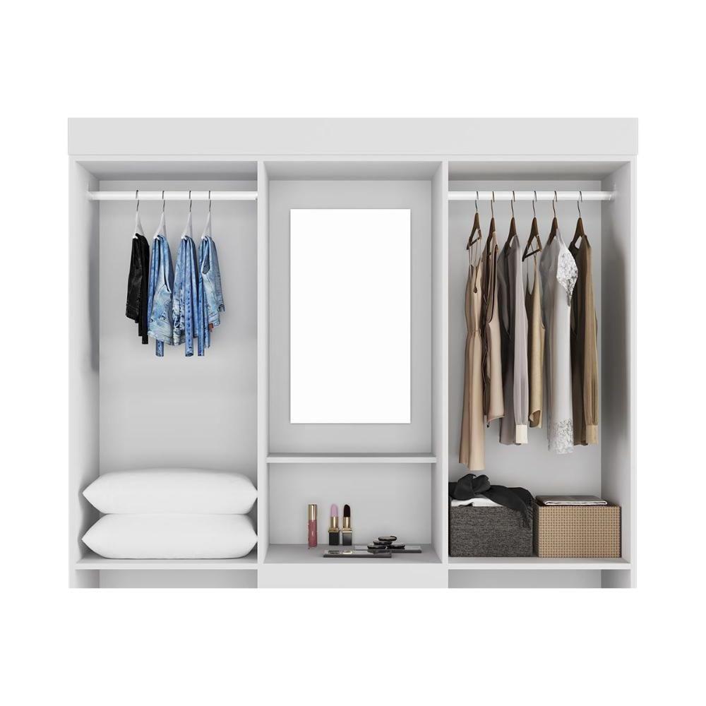 Guarda Roupa Solteiro 4 Portas E 2 Gavetas C/ 1 Espelho Isabely Branco - Acp - 6