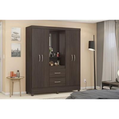 Guarda Roupa Solteiro Café Touch 4 Portas de Bater 2 Gavetas Café MDP Demóbile