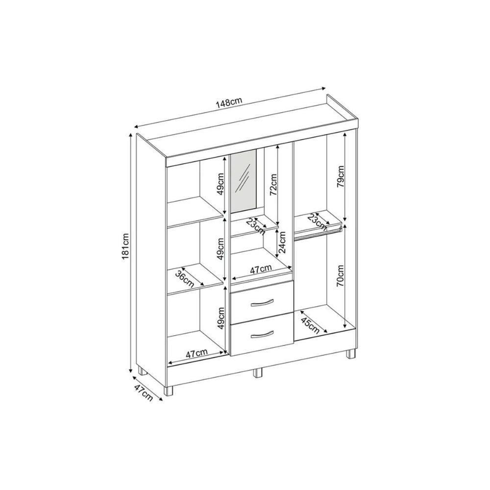 Guarda Roupa Solteiro 4 Portas E 2 Gavetas C/ 1 Espelho Capelinha Lord Branco/rosa/branco - Demóbile - 3