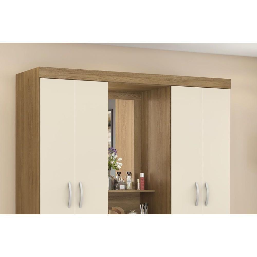 Guarda Roupa Solteiro 4 Portas E 2 Gavetas C/ 1 Espelho Capelinha Lord Branco/rosa/branco - Demóbile - 8