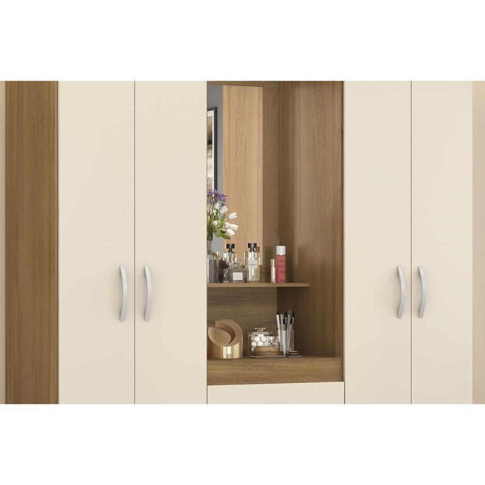 Guarda Roupa Solteiro 4 Portas E 2 Gavetas C/ 1 Espelho Capelinha Lord Branco/rosa/branco - Demóbile - 9