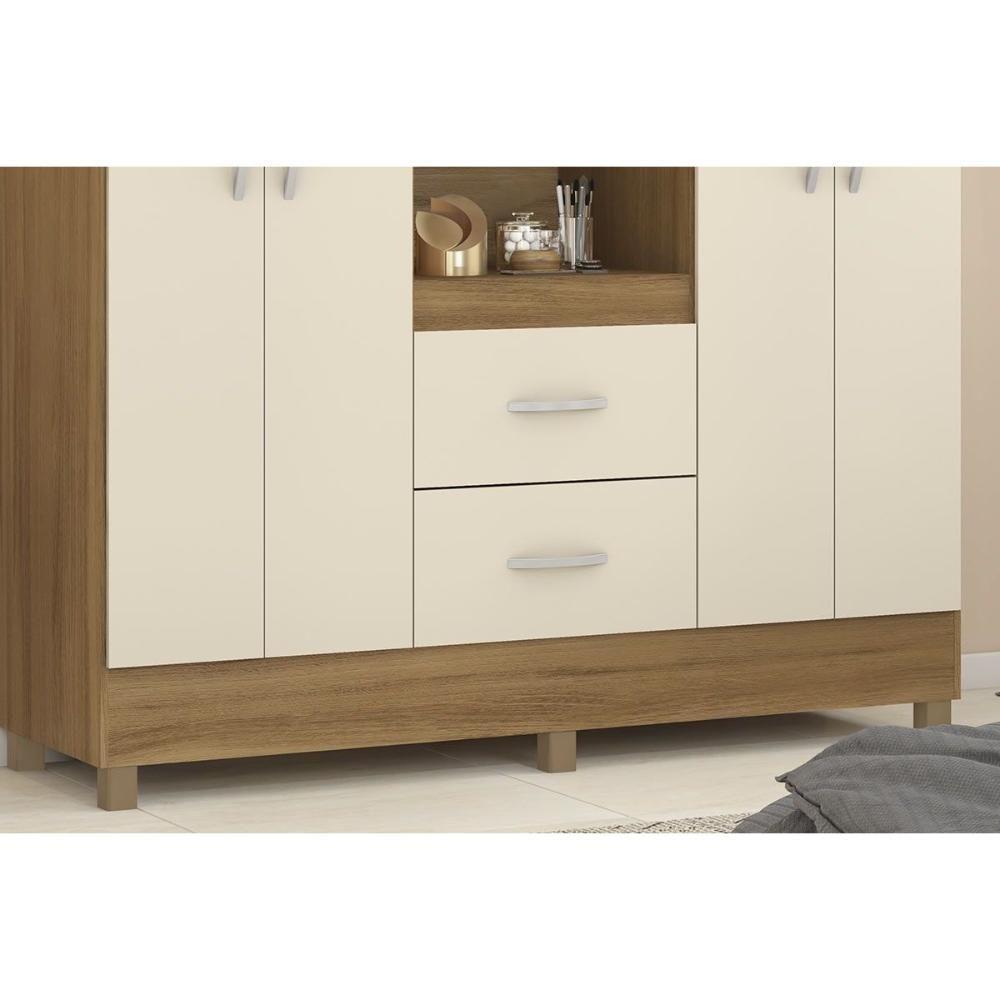 Guarda Roupa Solteiro 4 Portas E 2 Gavetas C/ 1 Espelho Capelinha Lord Branco/rosa/branco - Demóbile - 10