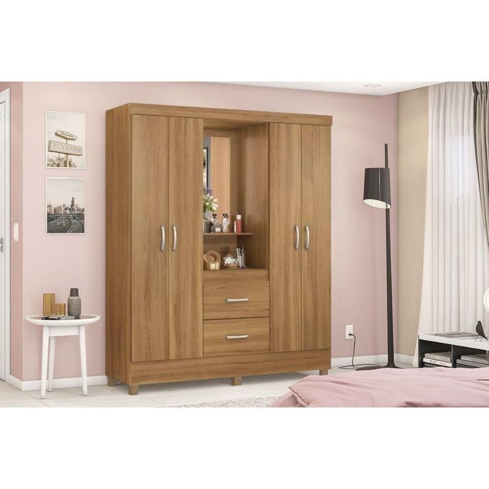 Guarda Roupa Solteiro 4 Portas E 2 Gavetas C/ 1 Espelho Capelinha Lord Amêndola Touch - Demóbile - 1