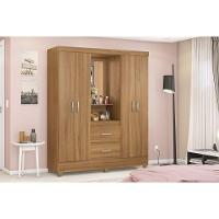 Guarda Roupa Solteiro 4 Portas E 2 Gavetas C/ 1 Espelho Capelinha Lord Amêndola Touch - Demóbile - 1