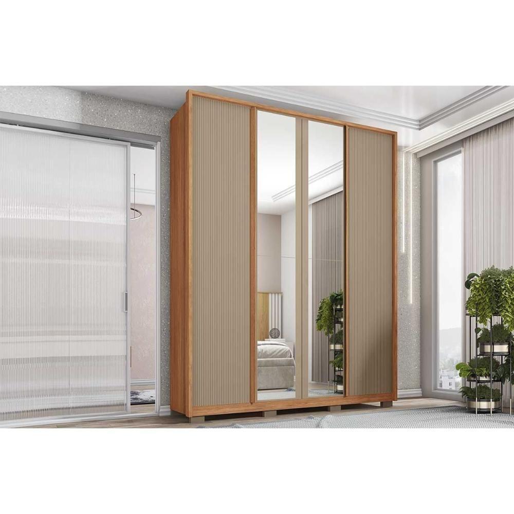 Guarda Roupa Solteiro 4 Portas (2 C/ Espelho) E 3 Gavetas Lior Lux Freijo/sued Mr - Caemmun - 1