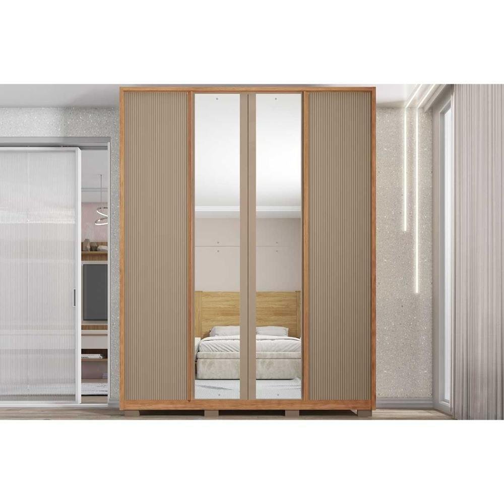 Guarda Roupa Solteiro 4 Portas (2 C/ Espelho) E 3 Gavetas Lior Lux Freijo/sued Mr - Caemmun - 5