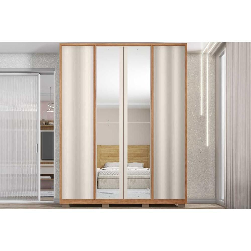 Guarda Roupa Solteiro 4 Portas (2 C/ Espelho) E 3 Gavetas Lior Lux Freijo/off White Mr - Caemmun - 4