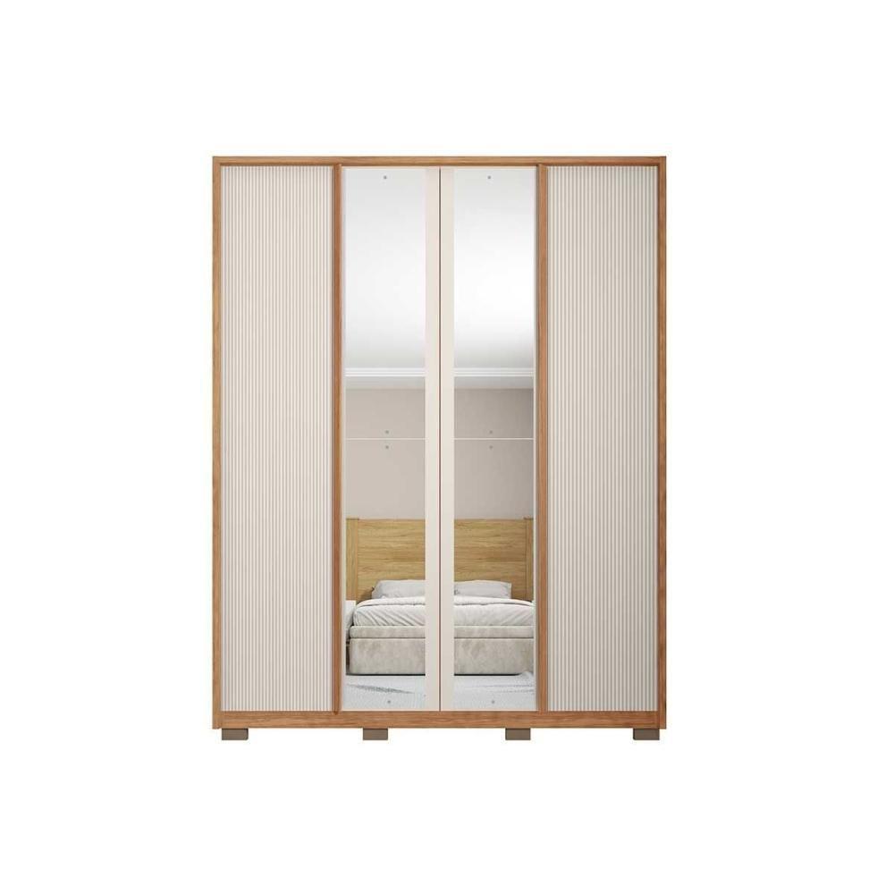 Guarda Roupa Solteiro 4 Portas (2 C/ Espelho) E 3 Gavetas Lior Lux Freijo/off White Mr - Caemmun - 6