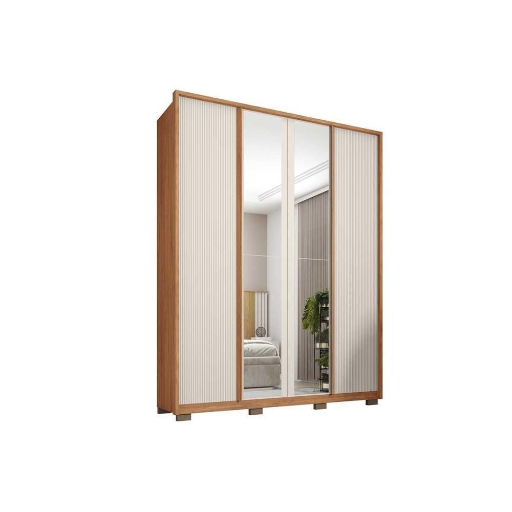 Guarda Roupa Solteiro 4 Portas (2 C/ Espelho) E 3 Gavetas Lior Lux Freijo/off White Mr - Caemmun - 8