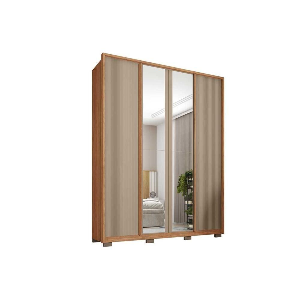 Guarda Roupa Solteiro 4 Portas (2 C/ Espelho) E 3 Gavetas Lior Lux Freijo/off White Mr - Caemmun - 9