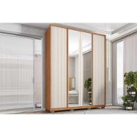 Guarda Roupa Solteiro 4 Portas (2 C/ Espelho) E 3 Gavetas Lior Lux Freijo/off White Mr - Caemmun - 1