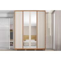 Guarda Roupa Solteiro 4 Portas (2 C/ Espelho) E 3 Gavetas Lior Lux Freijo/off White Mr - Caemmun