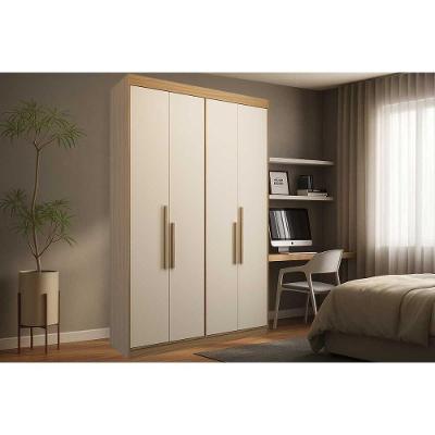 Guarda Roupa Solteiro 4 Portas (2 C/ Espelho) E 2 Gavetas Ph 1805 Cedro/off White - Herval