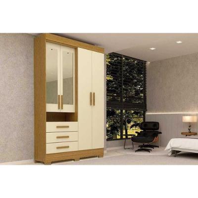 Guarda Roupa Solteiro Débora 4 Portas de Abrir 3 Gavetas Cinamomo-Off White