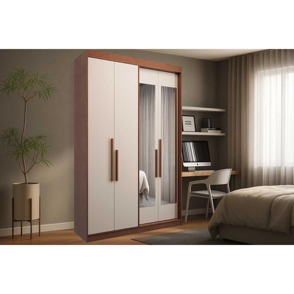 Guarda Roupa Solteiro 4 Portas (2 C/ Espelho) E 2 Gavetas Ph 1805 Carvalho/off White - Herval - 1