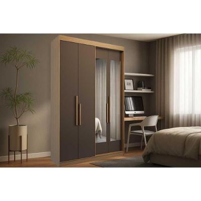 Guarda Roupa Solteiro Ph 1805 4 Portas de Bater 2 Gavetas Cedro-fendi MDF com Espelho