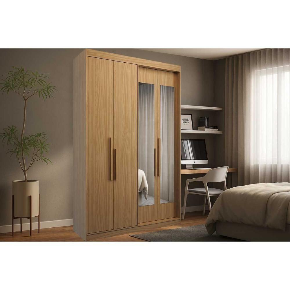 Guarda Roupa Solteiro 4 Portas (2 C/ Espelho) E 2 Gavetas Ph 1805 Carvalho/fendi - Herval - 2