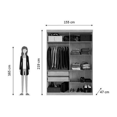 Guarda Roupa Solteiro PH 1714 4 Portas de Abrir 2 Gavetas Carvalho Vermontt