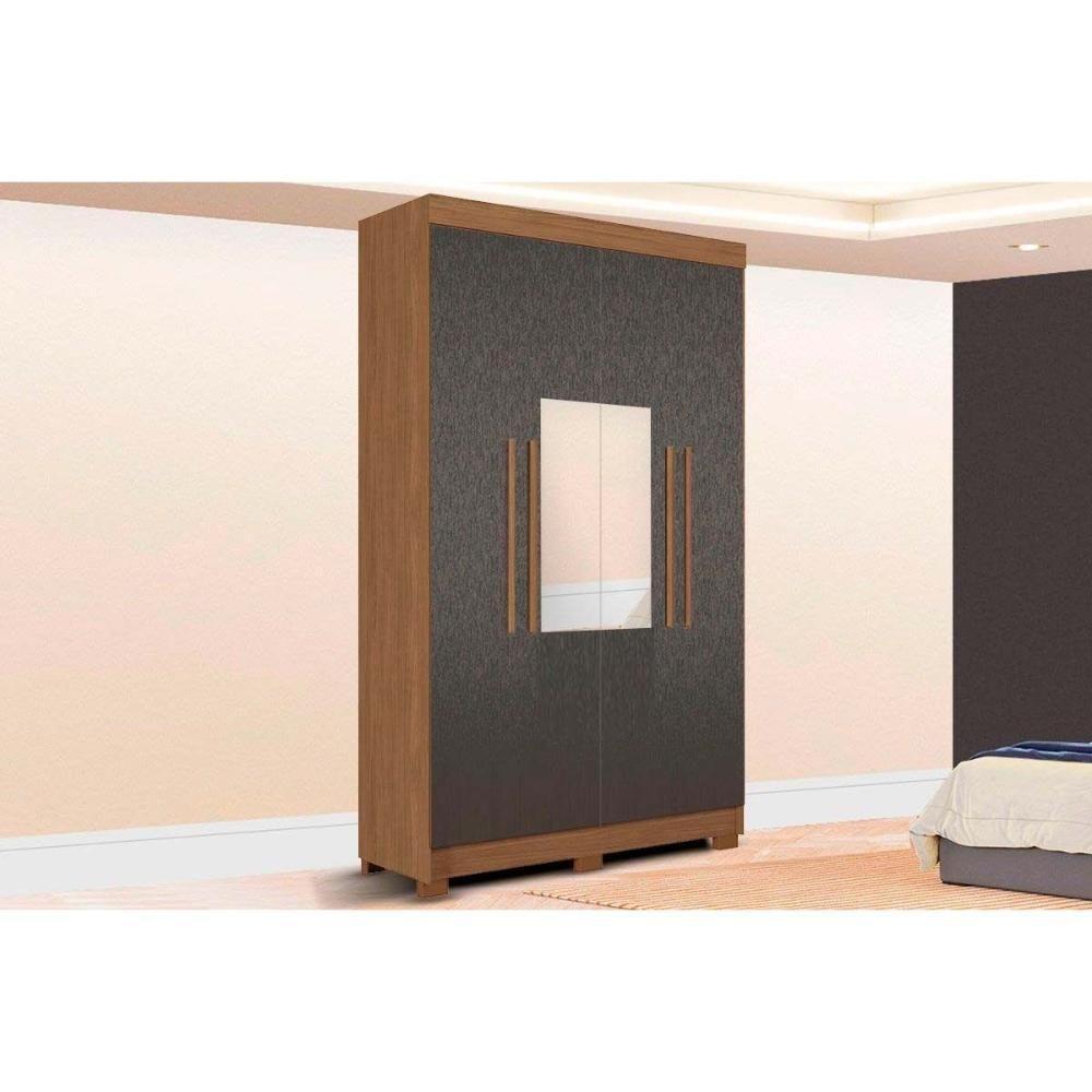 Guarda Roupa Solteiro 4 Portas (2 C/ Espelho) E 2 Gavetas C/ Pés Sarandi Jatobá/grafite - Santos Andirá - 1