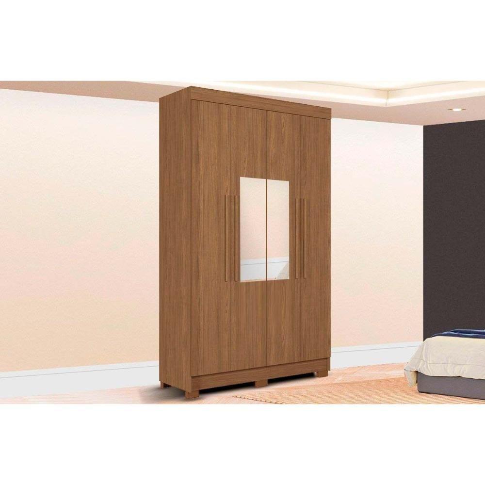 Guarda Roupa Solteiro 4 Portas (2 C/ Espelho) E 2 Gavetas C/ Pés Sarandi Jatobá - Santos Andirá - 1