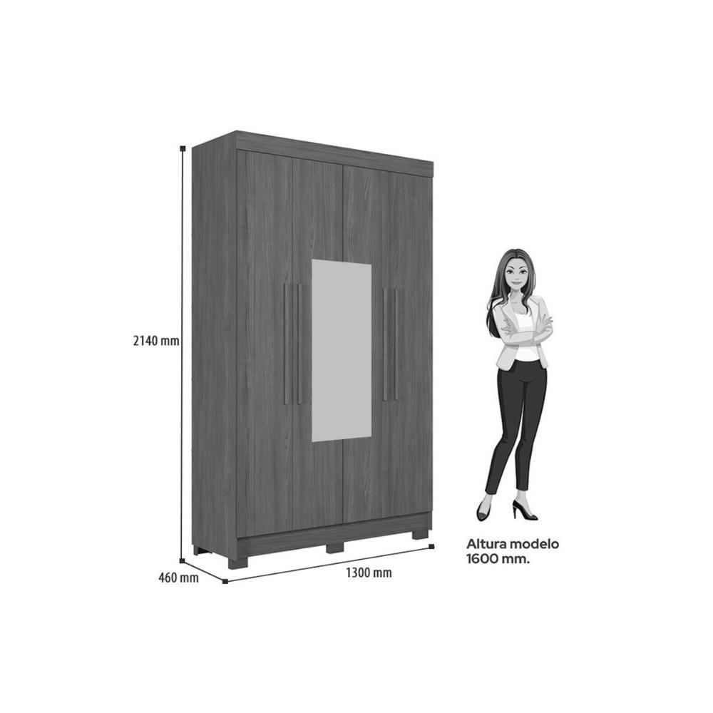 Guarda Roupa Solteiro 4 Portas (2 C/ Espelho) E 2 Gavetas C/ Pés Sarandi Jatobá - Santos Andirá - 4