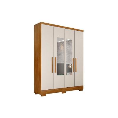 Guarda Roupa Solteiro 4 Portas (2 C/ Espelho) E 2 Gavetas C/ Pés Milly/veneza Cumaru/fendi 25 - Novo Horizonte