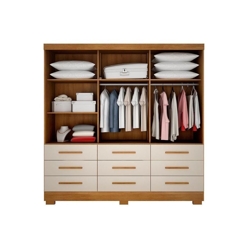 Guarda Roupa Solteiro 3 Portas E 9 Gavetas Buriti/jequitibá Cumaru/fendi 25 - Novo Horizonte - 3