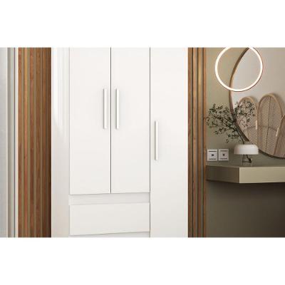 Guarda Roupa Solteiro Maya 3 Portas de Bater 2 Gavetas Cinamomo-off White MDF ACP Móveis