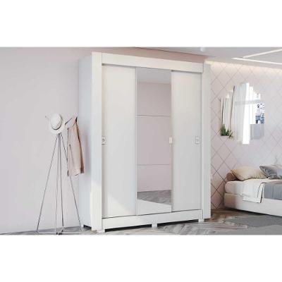 Guarda Roupa Solteiro 3 Portas De Correr (1 C/ Espelho) C/ Pés Cbh563 Branco - Kappesberg