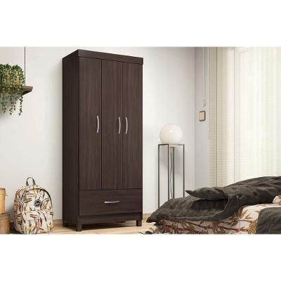Guarda Roupa Solteiro Prince 3 Portas de Bater 1 Gaveta Café Touch