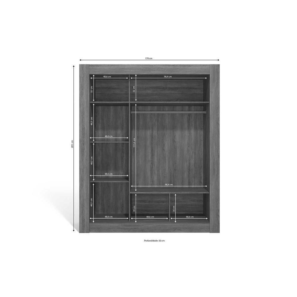 Guarda Roupa Solteiro 3 Portas De Correr (1 C/ Espelho) H563 Branco - Kappesberg - 2