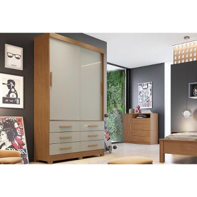 Guarda Roupa Solteiro Buriti-Jequitibá Cumaru-Fendi 25 2 Portas Correr 6 Gavetas MDP