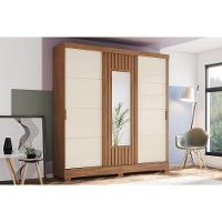 Guarda Roupa Solteiro 3 Portas De Correr (1 C/ Espelho) E 2 Gavetas C/ Pés Briz B376 Nature/off White - Henn - 1