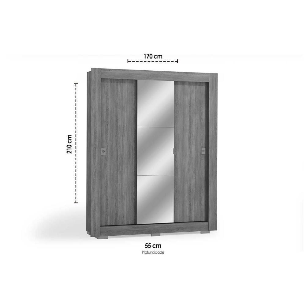 Guarda Roupa Solteiro 3 Portas De Correr (1 C/ Espelho) C/ Pés Cbh563 Nogal - Kappesberg - 2