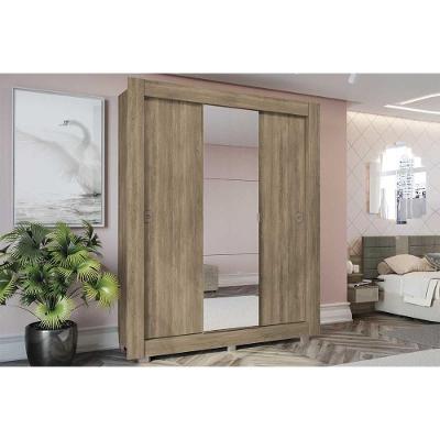 Guarda Roupa Solteiro 3 Portas De Correr (1 C/ Espelho) C/ Pés Cbh563 Nogal - Kappesberg