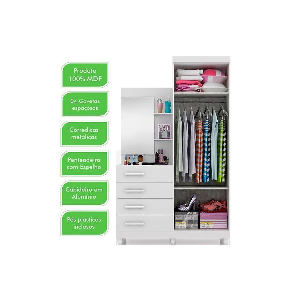 Guarda Roupa Solteiro 2 Portas E 4 Gavetas C/ 1 Espelho Melissa Cinamomo - Acp - 3