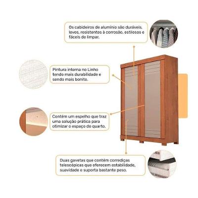 Guarda Roupa Solteiro Ayla Flex 2 Portas de Correr 2 Gavetas Flex Cinamomo-Cinamomo