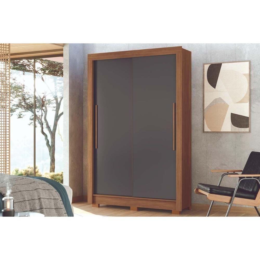 Guarda Roupa Solteiro 2 Portas De Correr E 2 Gavetas C/ Pés Lapa Jatobá/grafite - Santos Andirá - 1